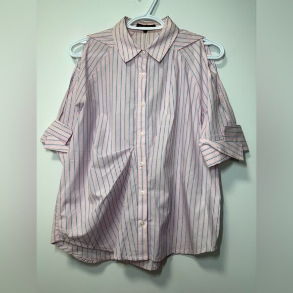 NWT Tox Tout A Coup Striped Cut Out Button Down Shirt size XS - Picture 7 of 14